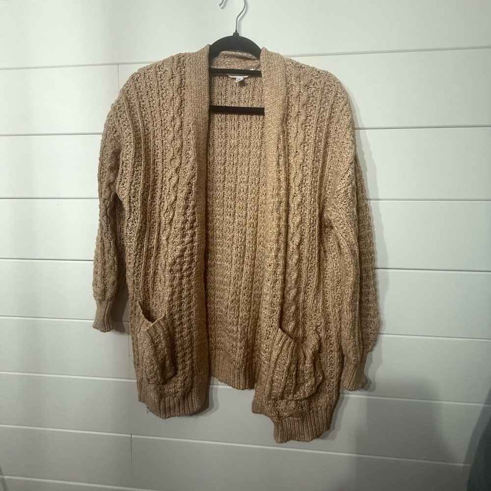 Time and Tru Tan Cable Knit Cardigan Sweater